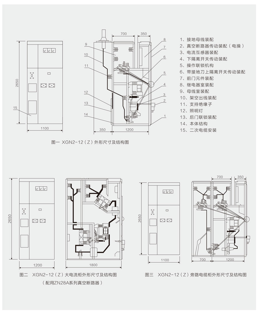 XGN2-12箱式固定式金屬封閉開關(guān)設(shè)備外形尺寸及結(jié)構(gòu)圖
